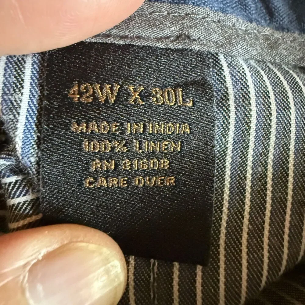 JoS A Bank Reserve 100% Linen Navy Blue Dress Pants Mens 42WX28L Lightweight